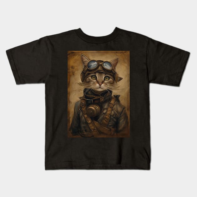 Steampunk Cat Kids T-Shirt by Durro